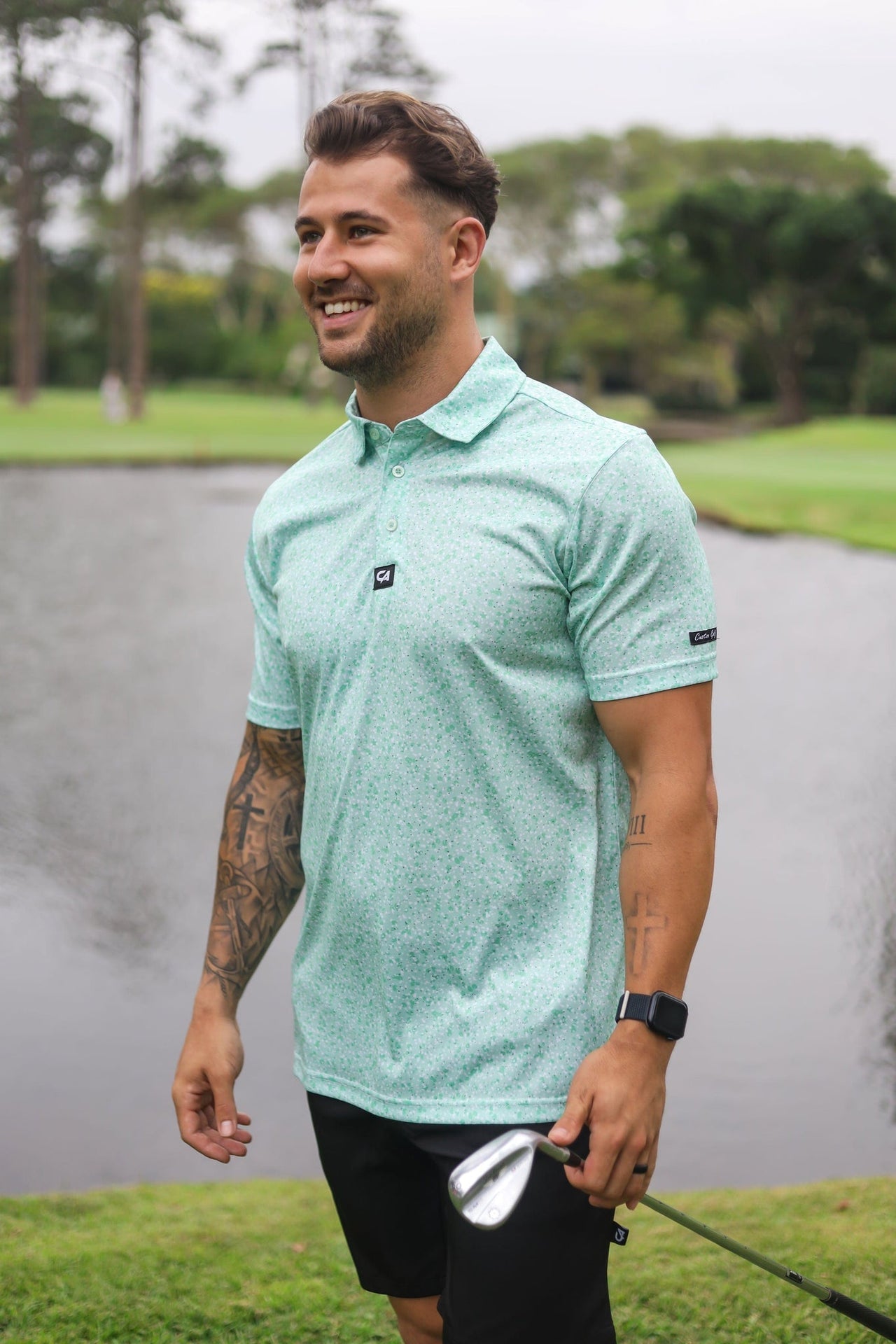 Custom Apparel Men's Funky Golf Shirt | Green Splatter
