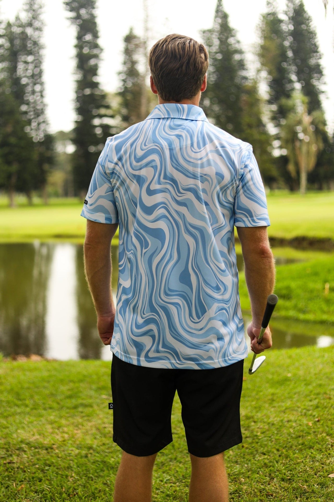 Custom Apparel Men's Funky Golf Shirt | Marble Ocean