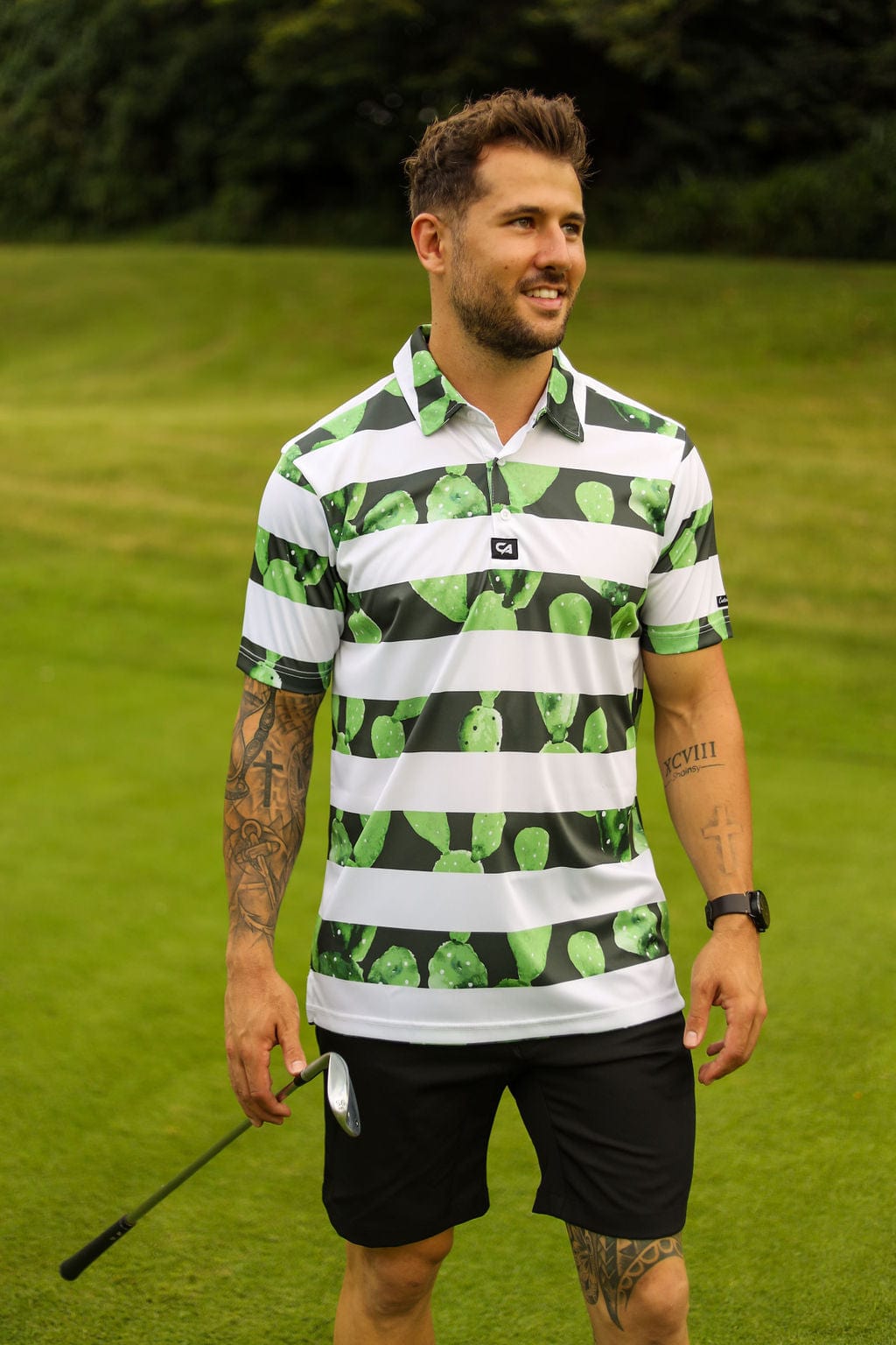Custom Apparel Men's Funky Golf Shirt | Cactus Stripes