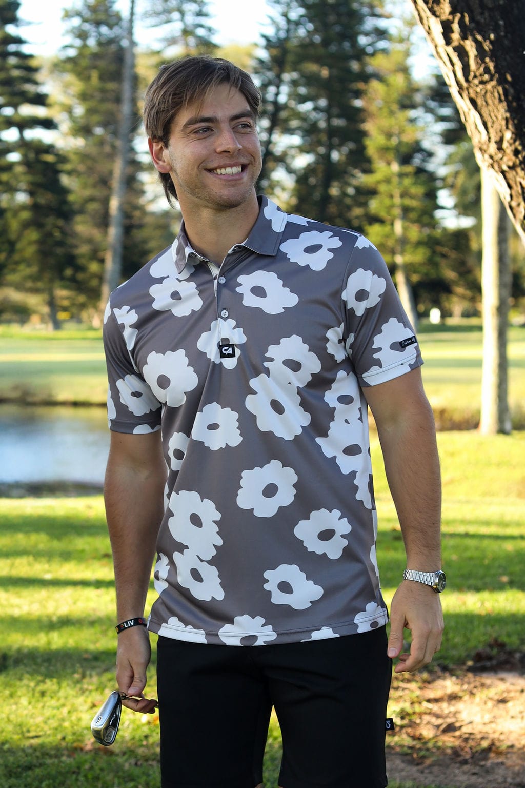 Custom Apparel Men's Funky Golf Shirt | Taupe Bloom