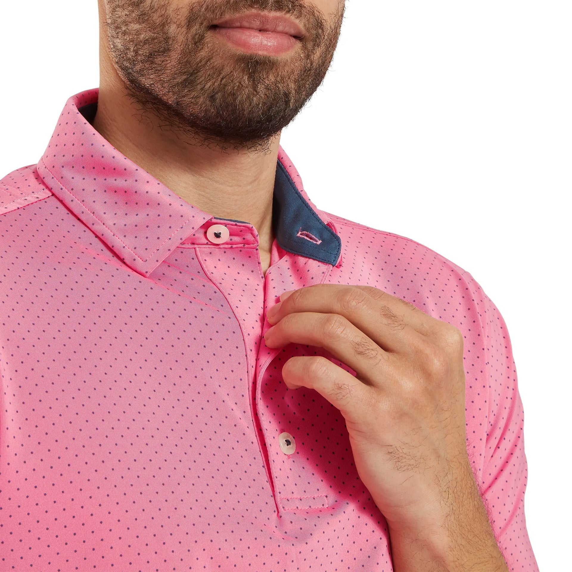Footjoy Men`s Golf Shirt | EU Stretch Dot Printed LSL | Pink Lemon