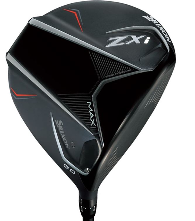 Black and red golf driver head with βzxi maxβ branding.