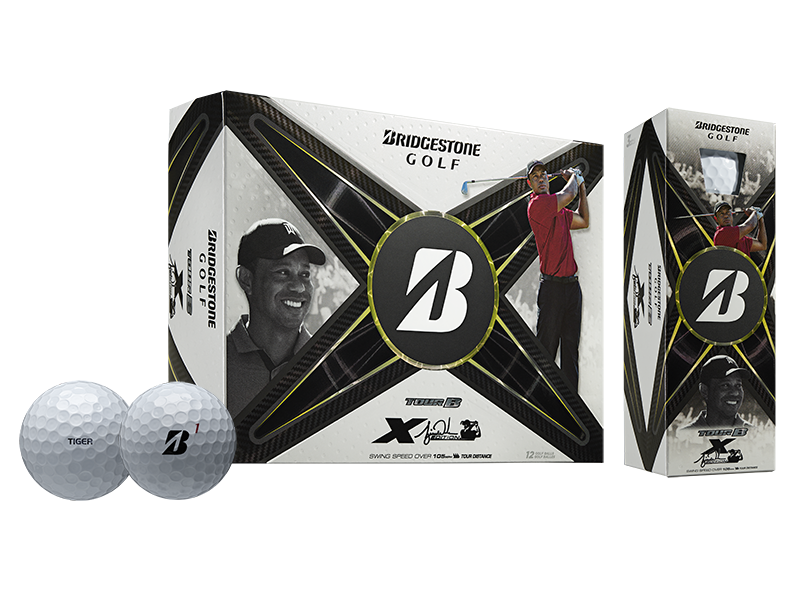 Bridgestone golf balls with a sleek black and white design, featuring the brand’s signature logo.