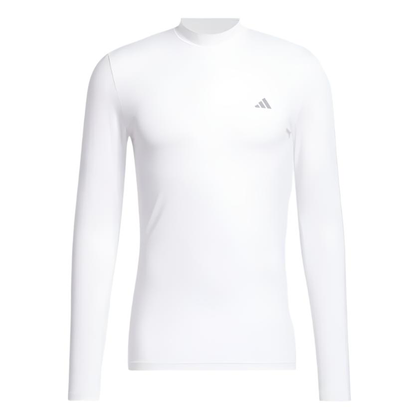 White adidas long-sleeve athletic top with a small logo on the chest.