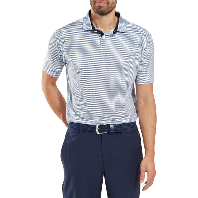FootJoy Men's Golf Shirt | Irongate Print Lisle | White Navy