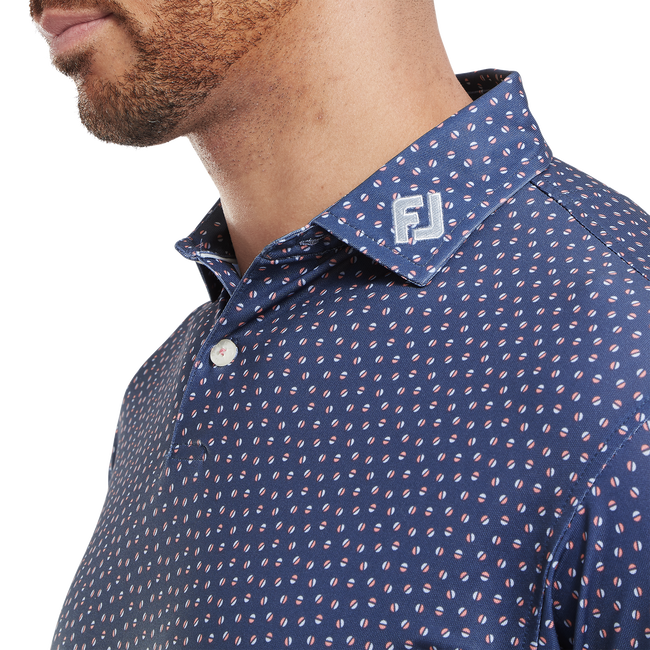 Footjoy Men's Golf Shirt | EU Bounce Printed Pique | Dark Deni