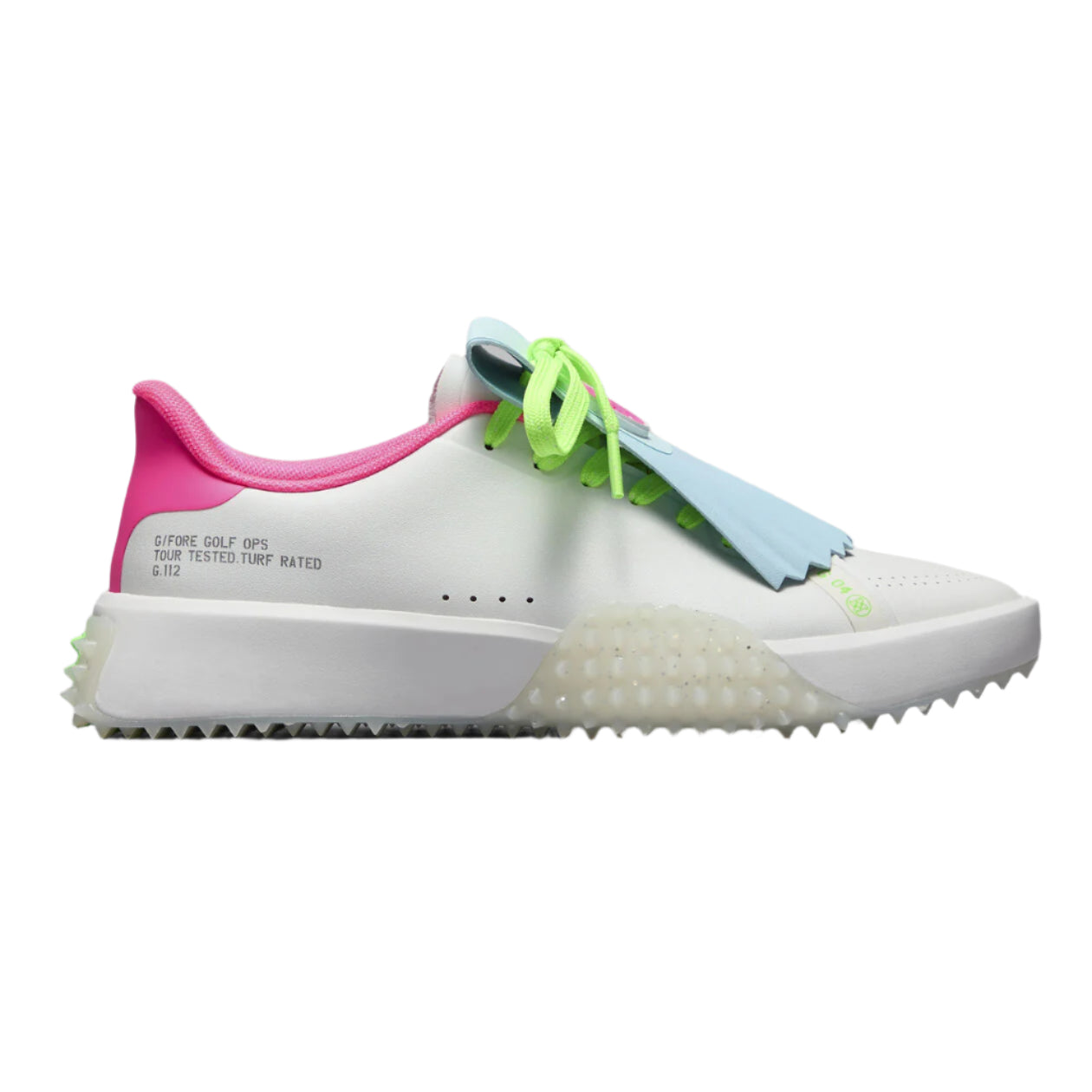 G Fore Women`s Golf Shoe | G.112 Leather Kiltie | Snow/Multi