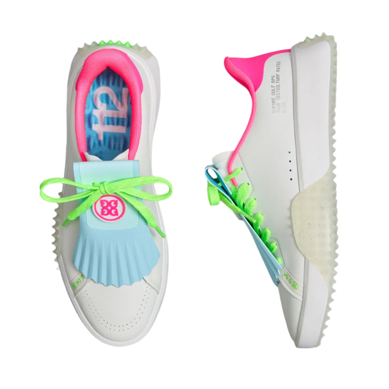 G Fore Women`s Golf Shoe | G.112 Leather Kiltie | Snow/Multi