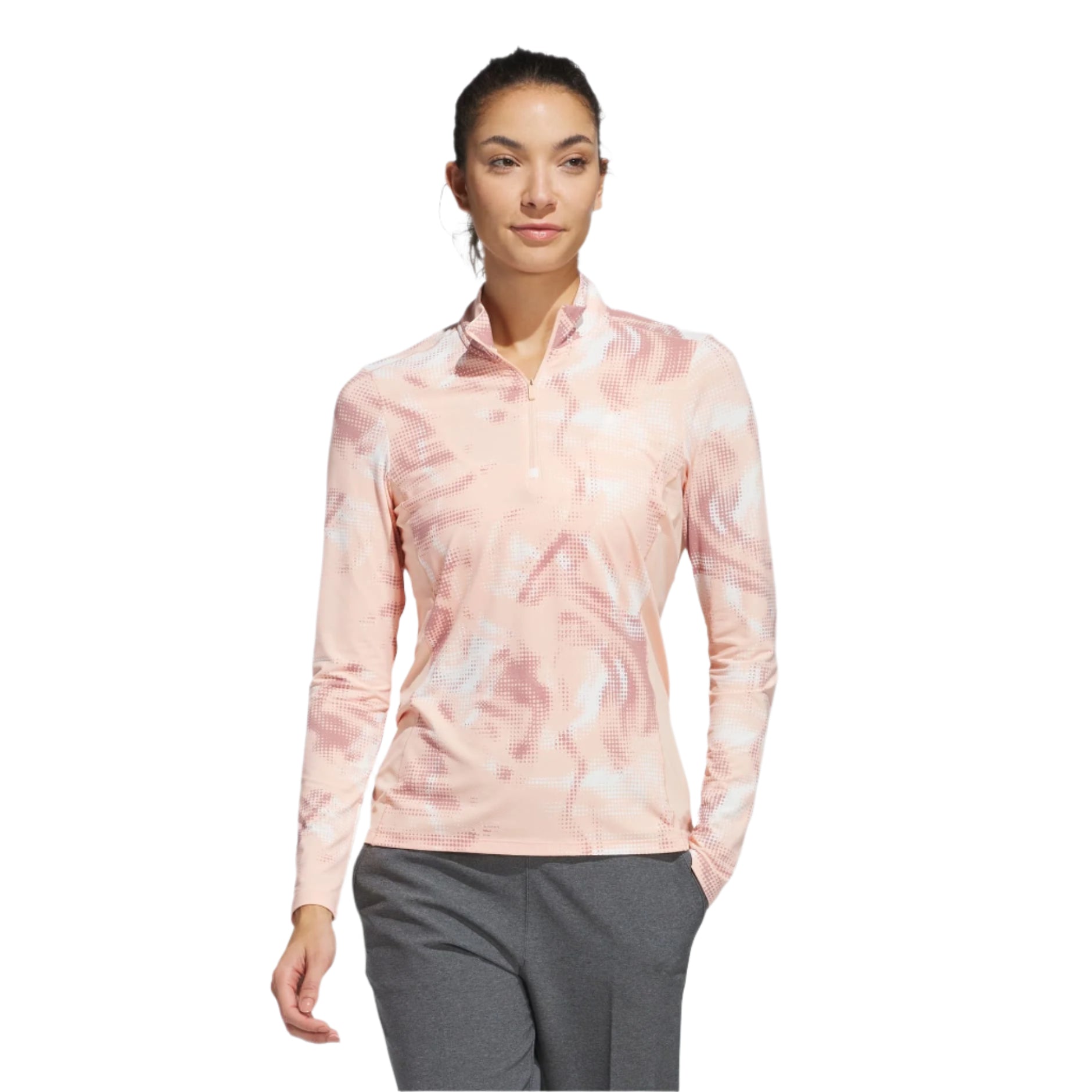 Adidas Women's Jersey | Printed Polo Quarter Zip | Peach/White/Red