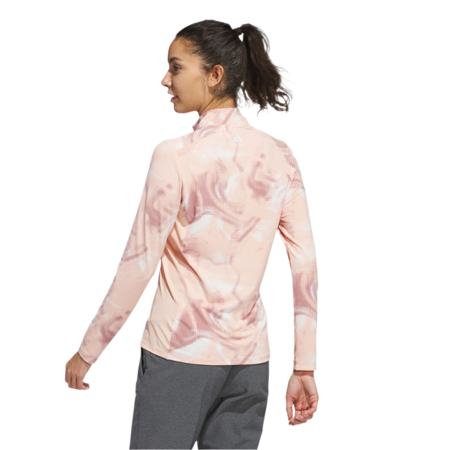 Adidas Women's Jersey | Printed Polo Quarter Zip | Peach/White/Red