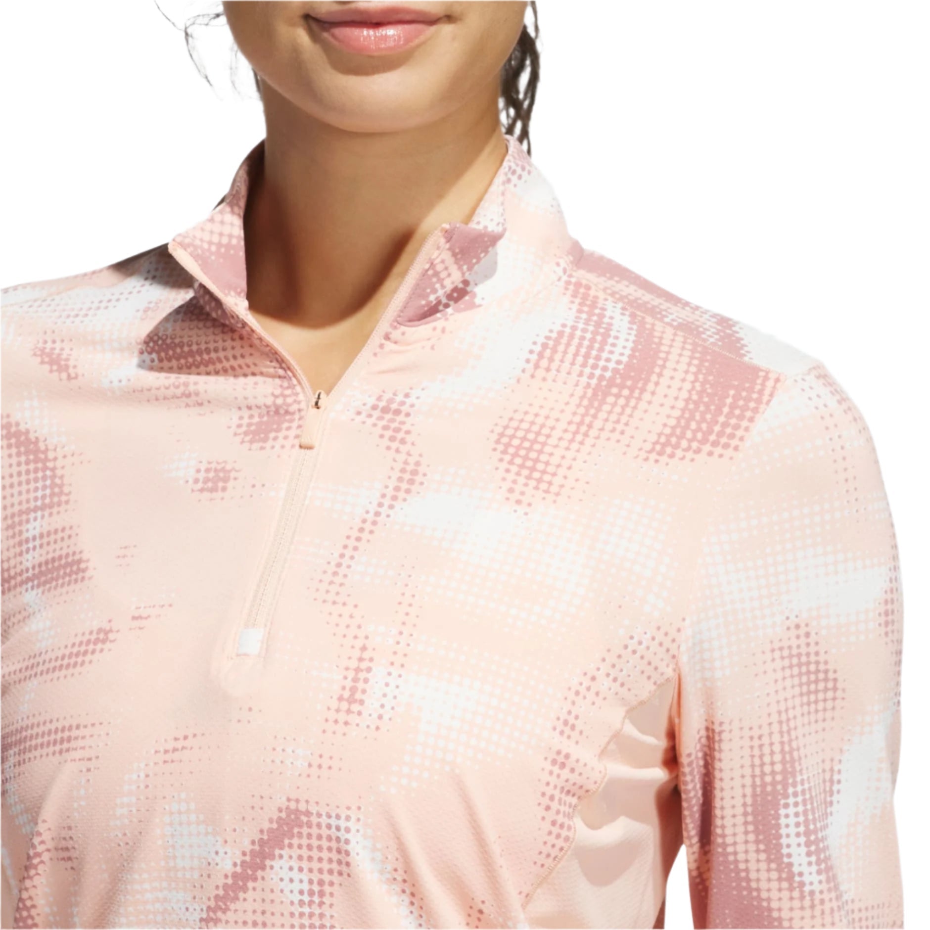 Adidas Women's Jersey | Printed Polo Quarter Zip | Peach/White/Red