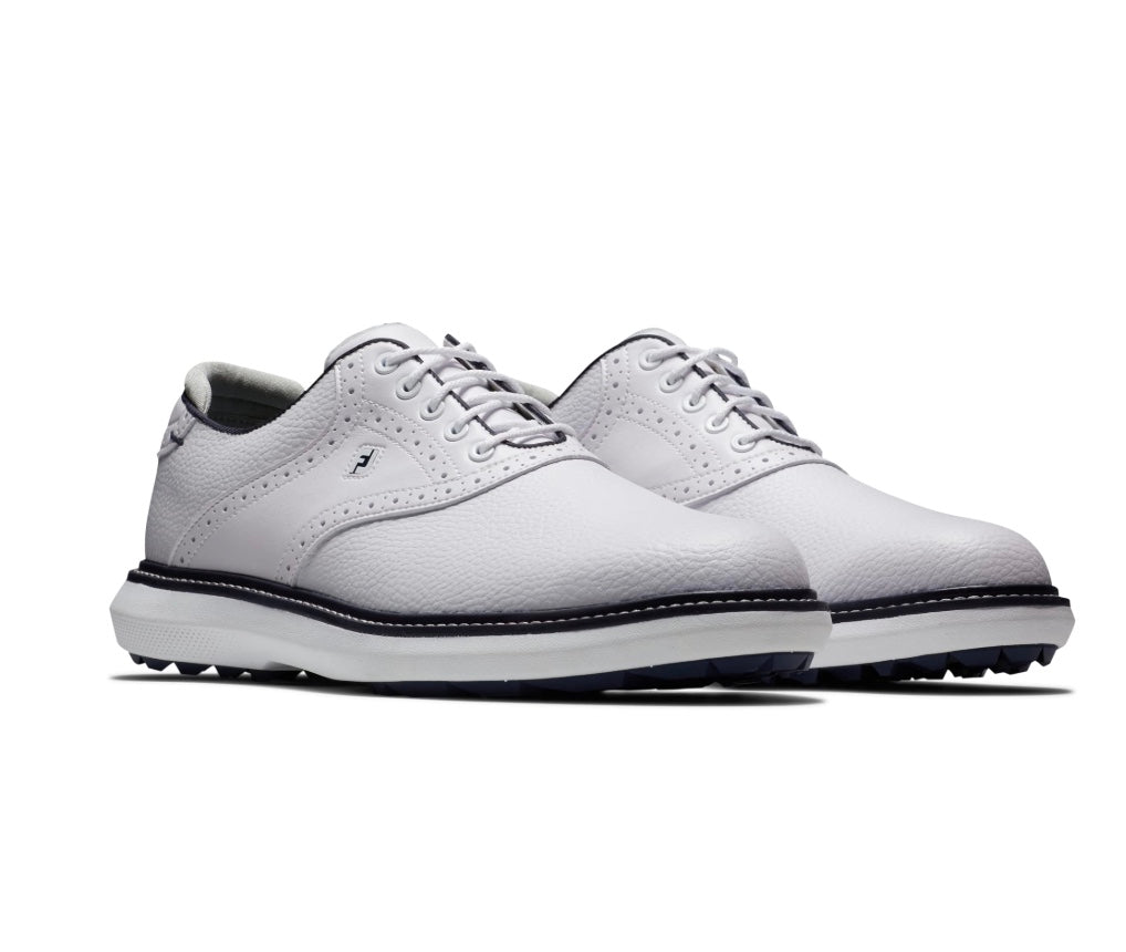 Footjoy Men's Golf Shoes | Traditions Blucher | Spikeless | White/White/Navy