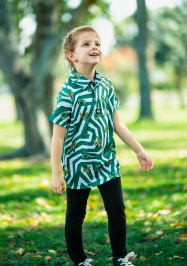 Custom Apparel Junior`s Golf Shirt | Funky | Springbok | White/Green