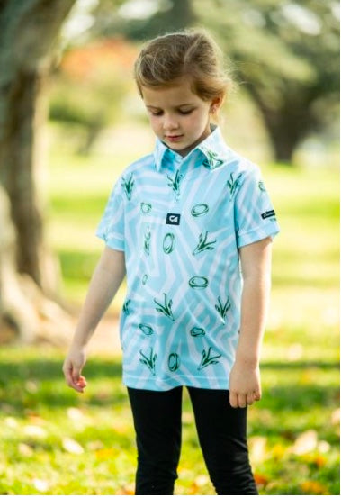 Custom Apparel Junior`s Golf Shirt | Funky | Springbok | Turquoise White