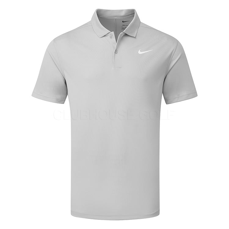 Nike polo shirt in light gray with a white swoosh logo.