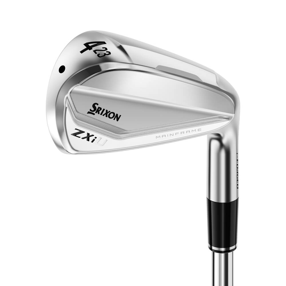 Silver srixon zxi golf iron with black grip and β423ββ marking on the head.