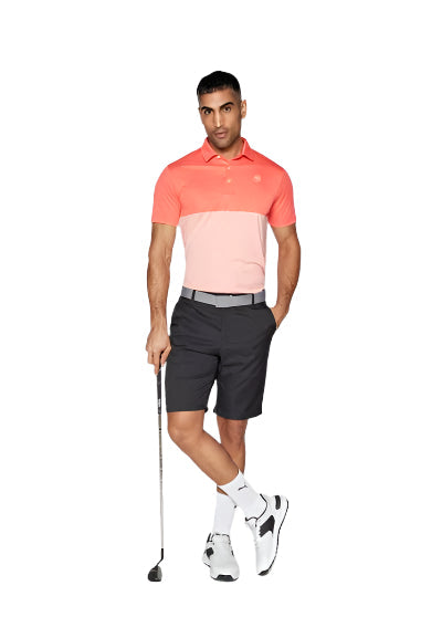 Puma Men's Golf Shirt | Pure 2.0 Colorblock Polo | Peach Frost-Pink Fruit