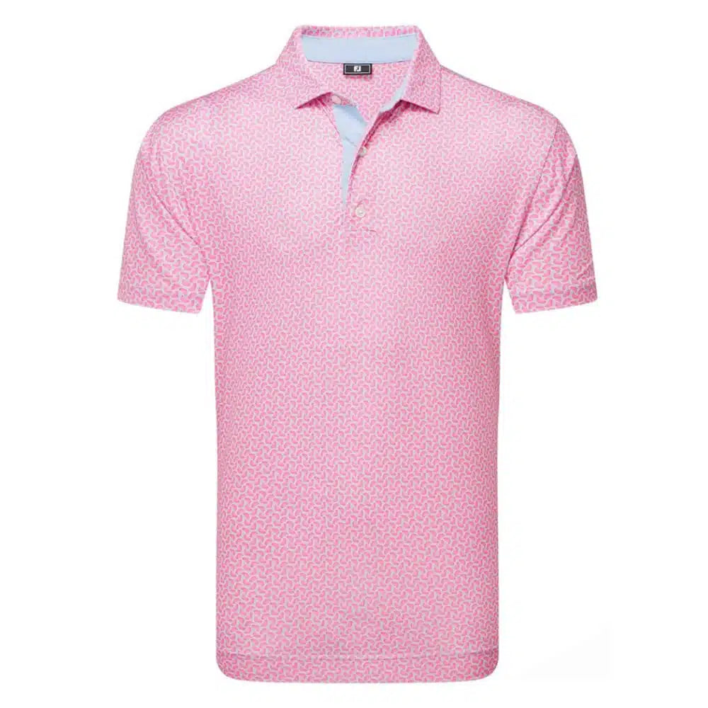 Footjoy Men`s Golf Shirt | EU Citrs Print LSL | Pink Lemon/Sky