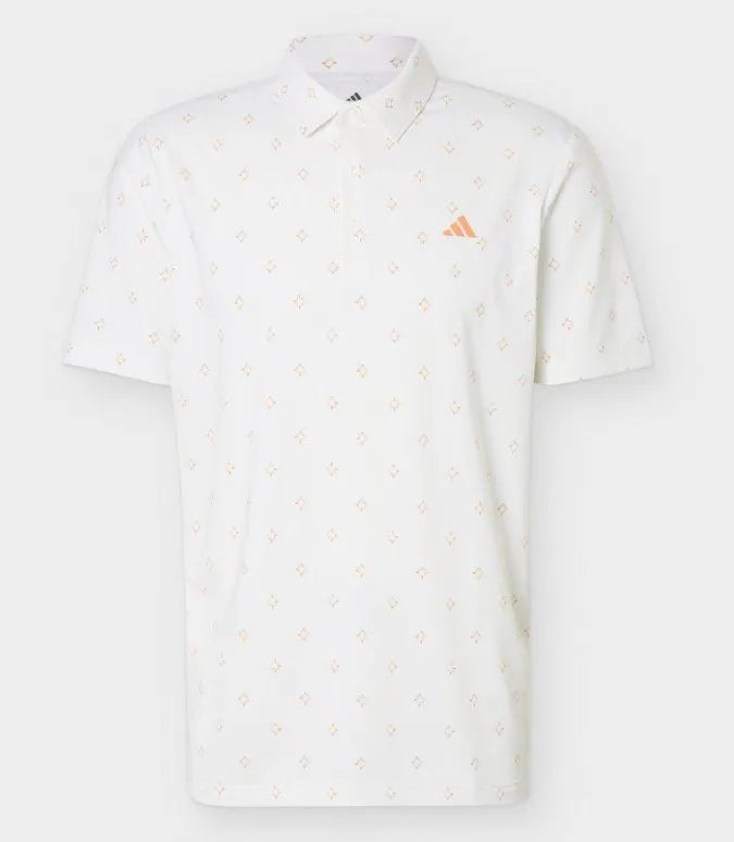 Adidas Mens Golf Shirt | Performance Textured Print | White/yellow