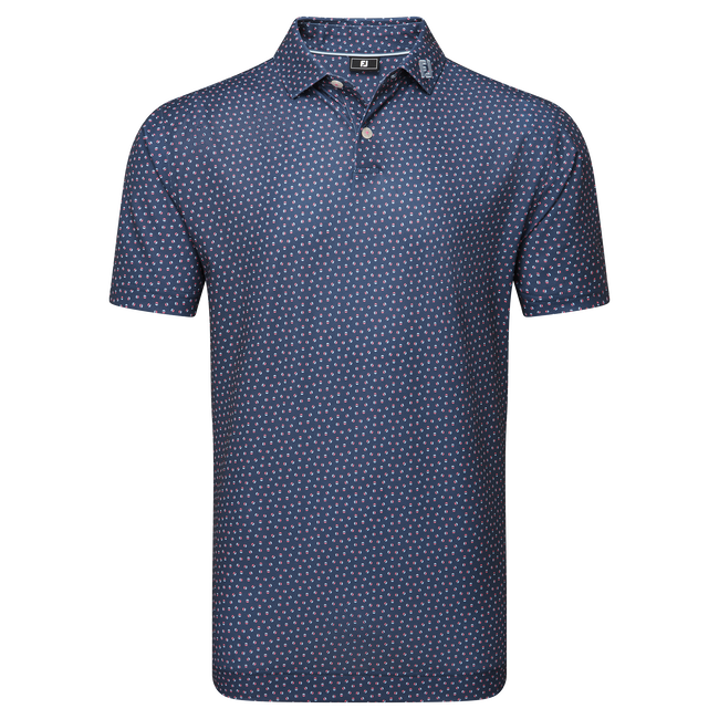 Footjoy Mens Golf Shirt | EU Bounce Printed Pique | Dark Deni