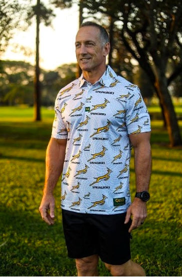 Custom Apparel Mens Golf Shirt | Springbok | White Ethnic