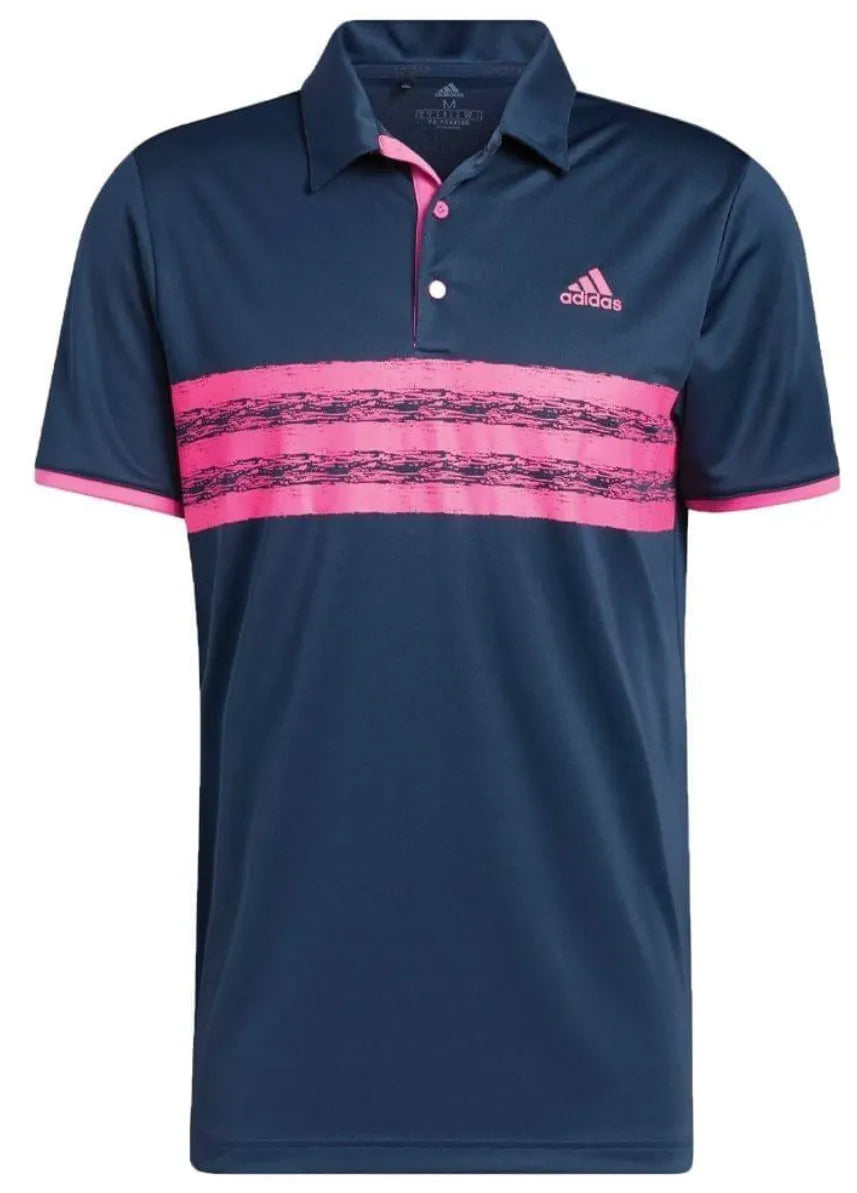 Adidas Mens Golf Shirt | Performance Textured Print Polo | Pink-Navy