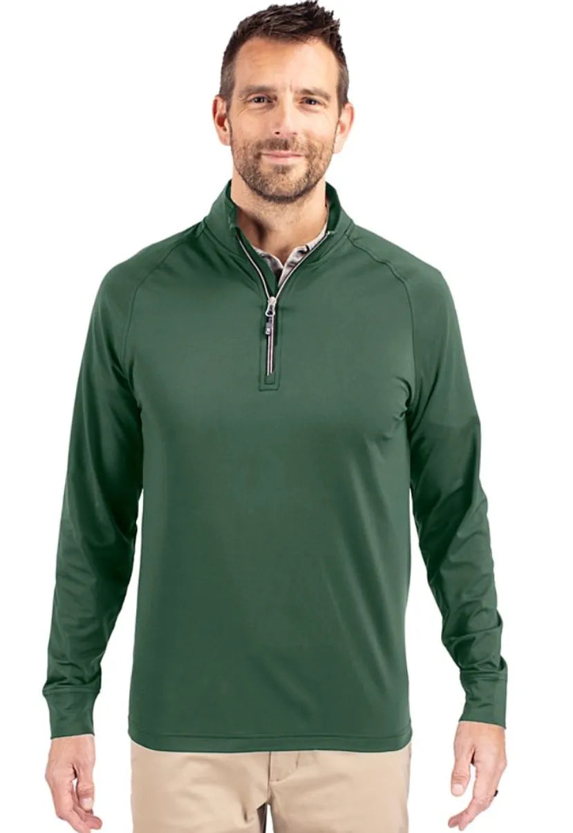 Cutter and Buck Mens Golf Pullover | Adapt Eco | Quarter Zip | Army Green