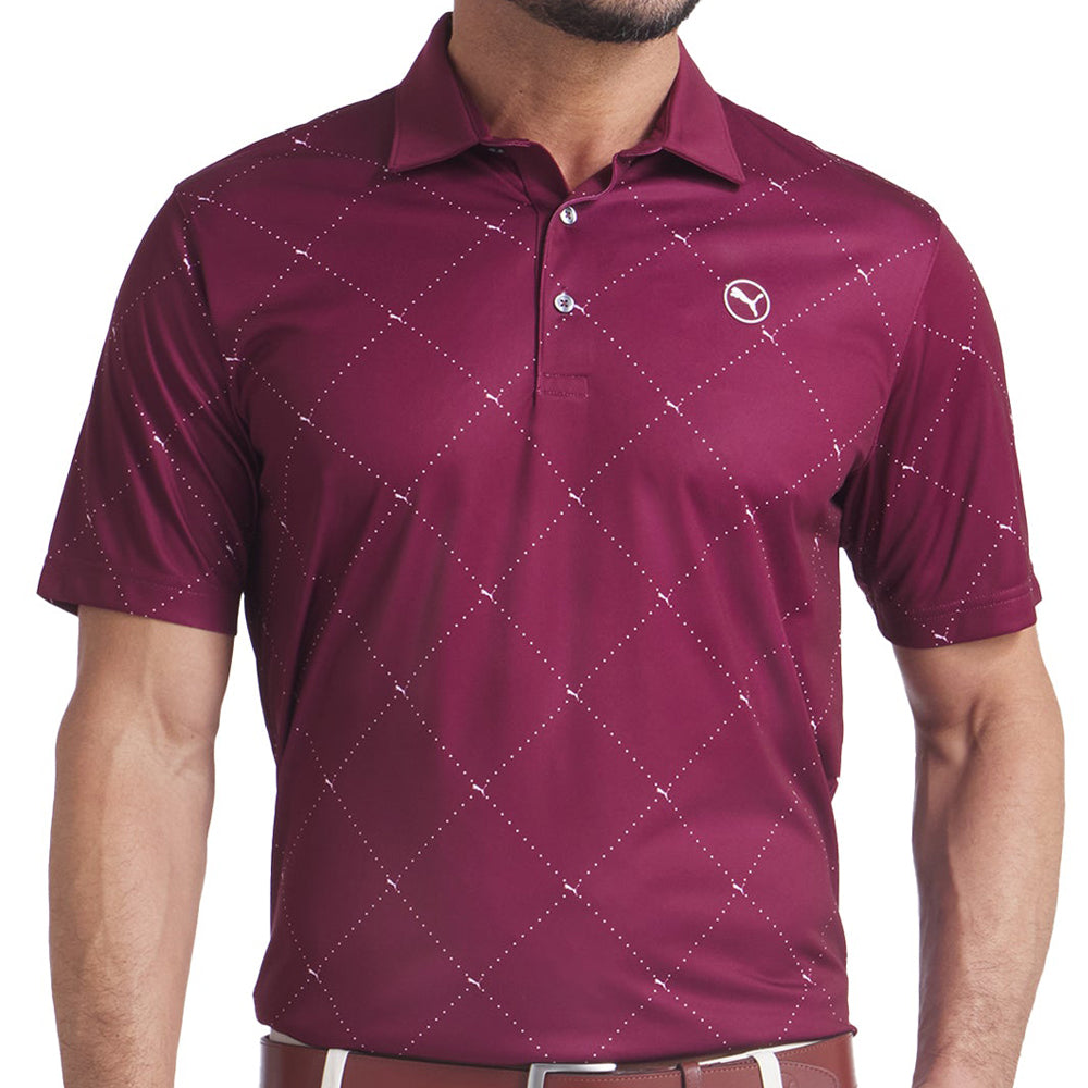 Puma Mens Golf Shirt | Pure 2.0 Argyle Polo | Ruby Shimmer White Glow