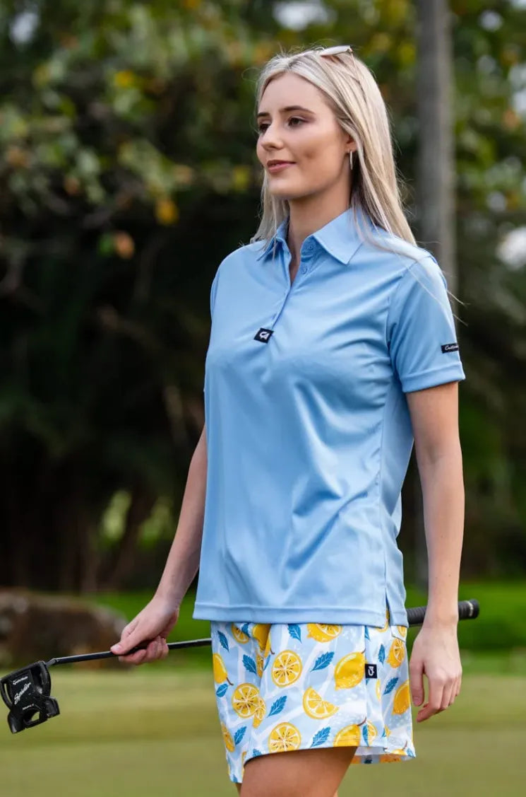 Custom Apparel Womens Golf Shirt | Iconic | Sky Blue