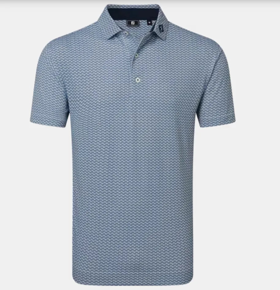 Footjoy Mens Golf Shirt | EU Scallop | Geo Pique | Navy