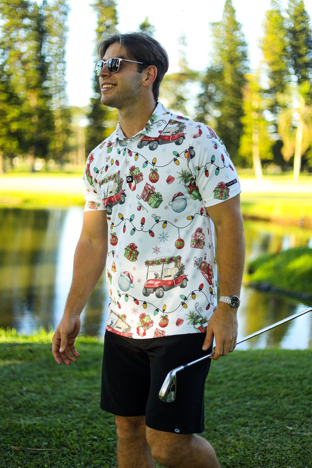 Custom Apparel Mens Funky Golf Shirt | Jingle Bell Drive
