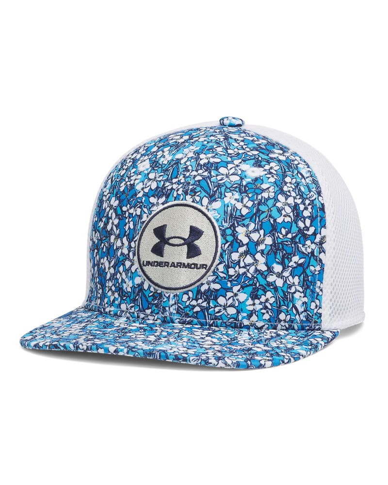Under Armour Men`s Cap | Chill Drive Low Stretch Fit | White/Blue Flowers