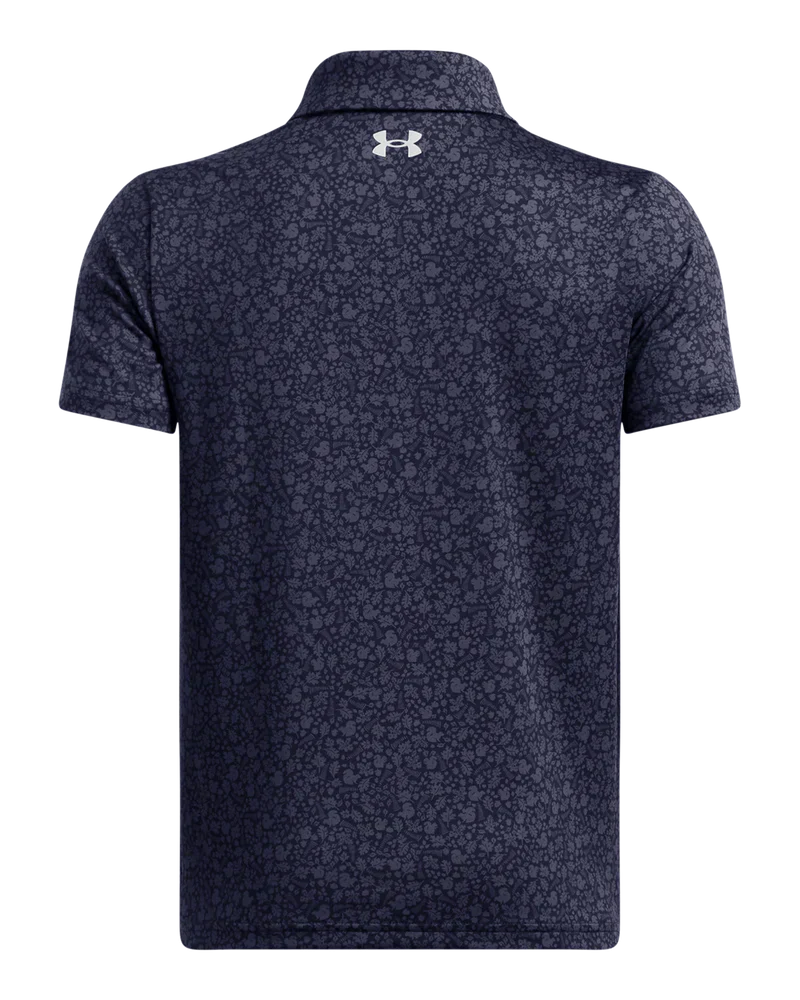 Under Armour Junior Golf Shirt | Playoff Printed Polo | Navy/Grey