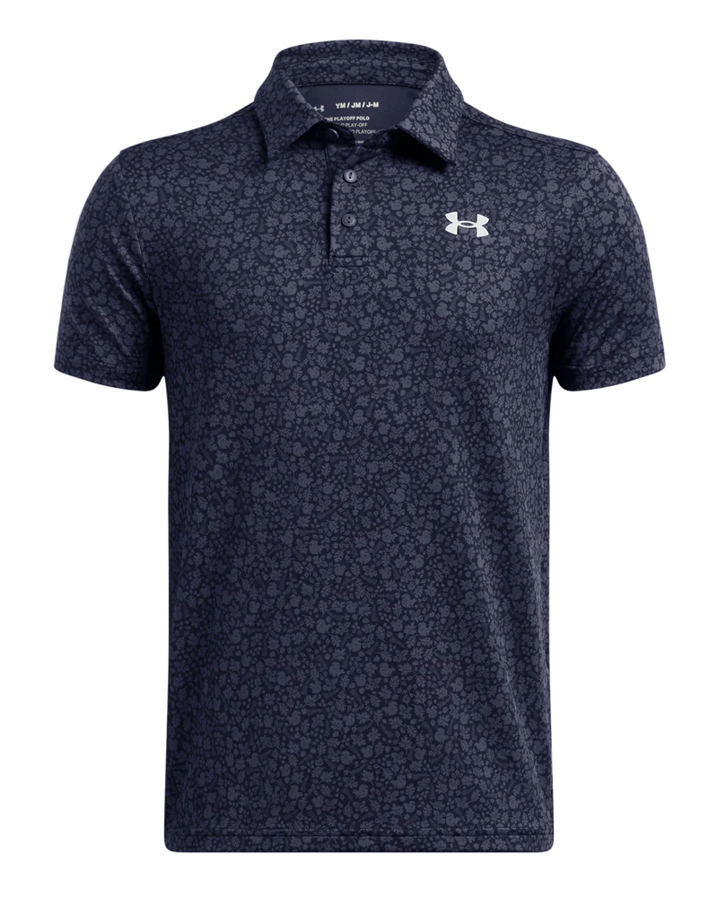 Under Armour Junior Golf Shirt | Playoff Printed Polo | Navy/Grey