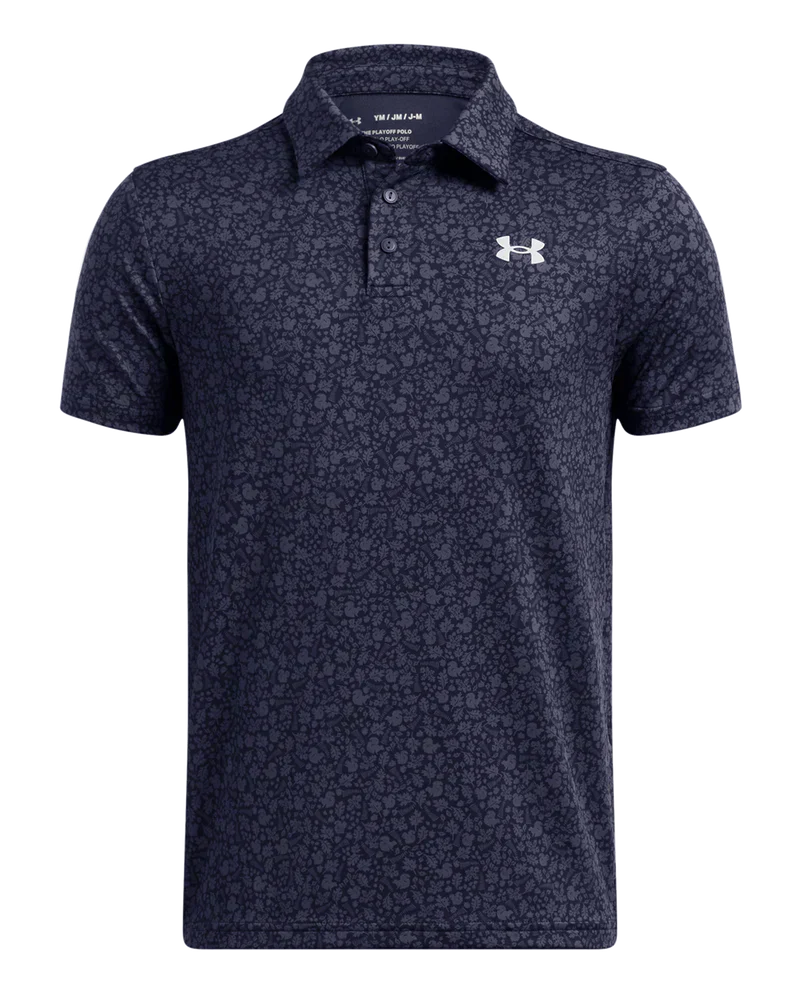 Under Armour Junior Golf Shirt | Playoff Printed Polo | Navy/Grey