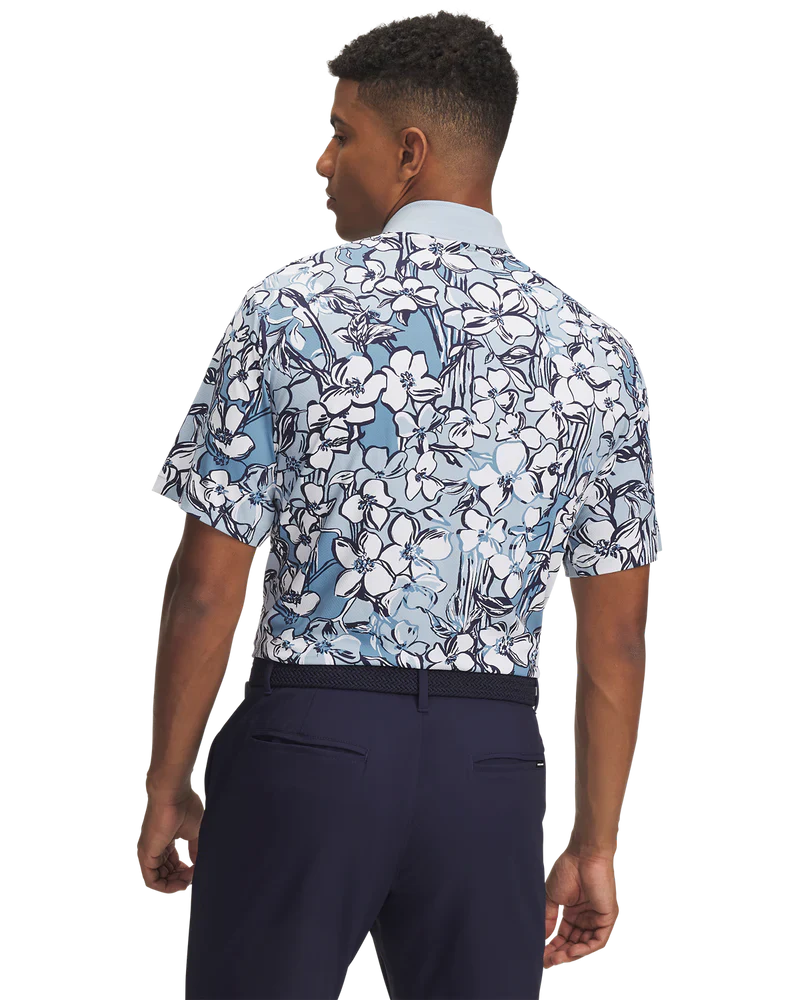 Under Armour Men's Golf Polo | Drive Chill | Printed Polo | Blue/White