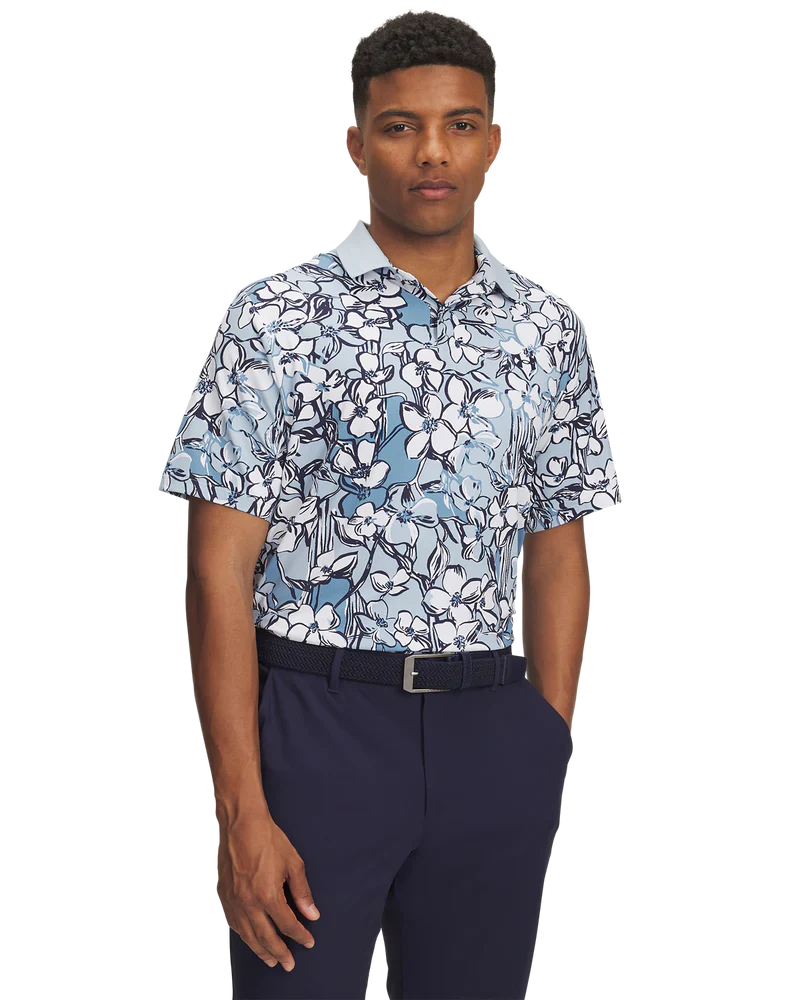 Under Armour Men's Golf Polo | Drive Chill | Printed Polo | Blue/White