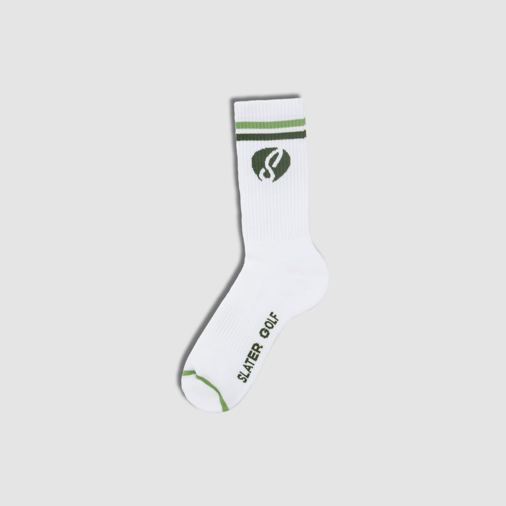 Slater Golf | Men's Crew Sock Pair | White Green Stripes