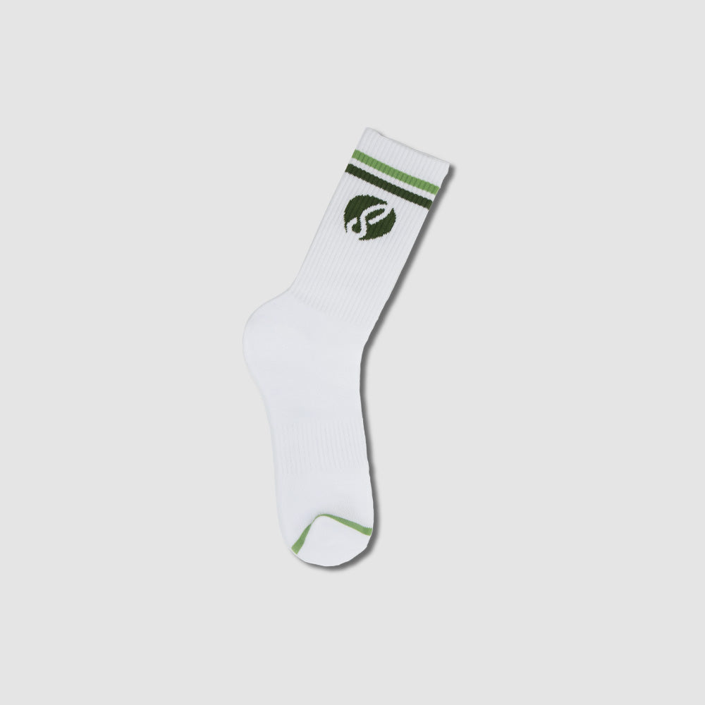 Slater Golf | Men's Crew Sock Pair | White Green Stripes