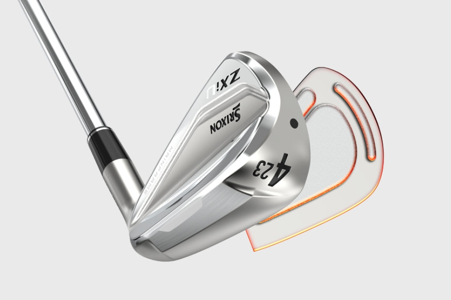Silver golf iron with black grip and orange accents, featuring β423ββ on the head.