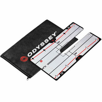 Odyssey golf putter alignment aid with silver and black design, featuring a durable fabric material.