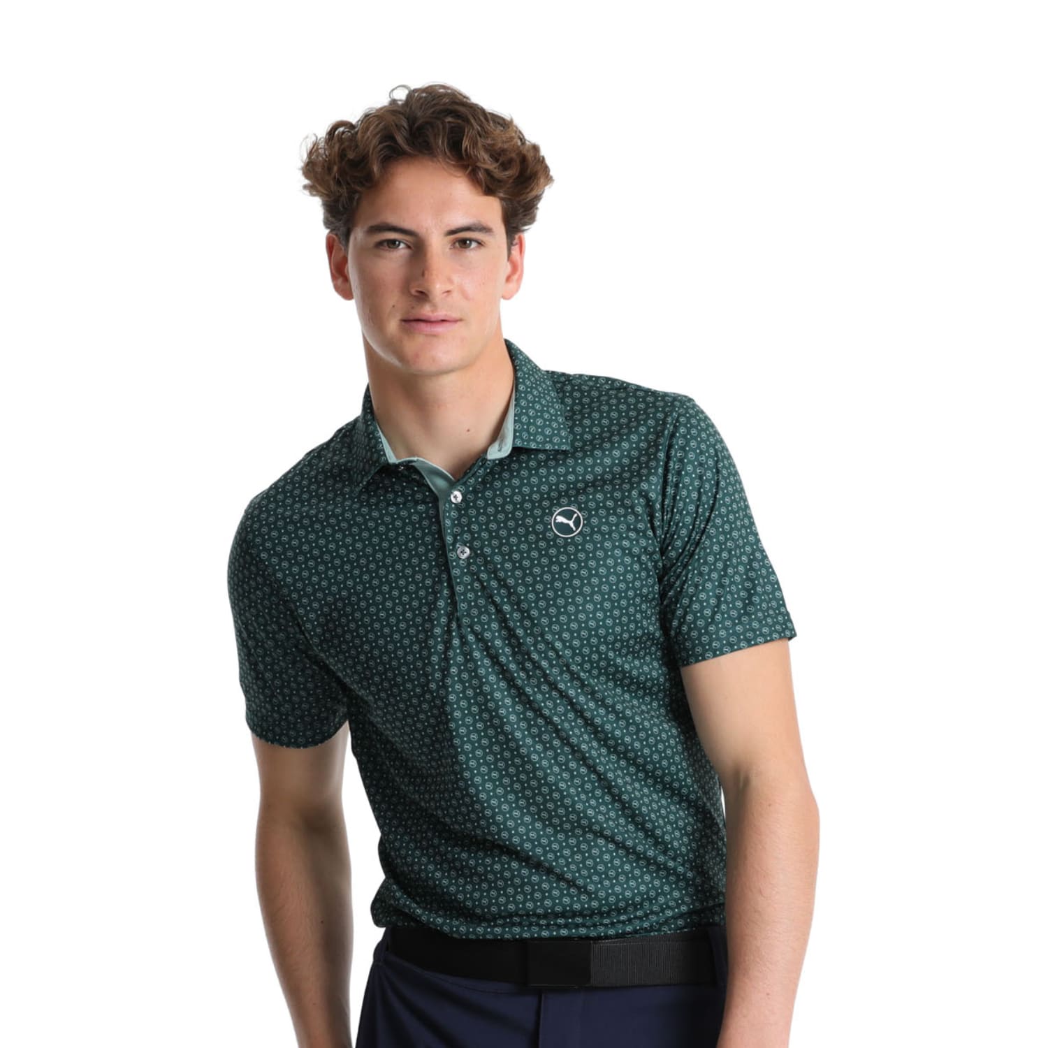 Puma Men's Golf Shirt | Pure 2.0 Polo | Circle Cat | Green Terrain/Light Moss