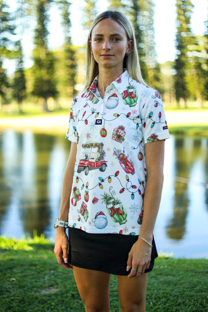 Custom Apparel Women's Funky Golf Shirt | Jingle Bell Drive