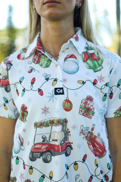 Custom Apparel Women's Funky Golf Shirt | Jingle Bell Drive