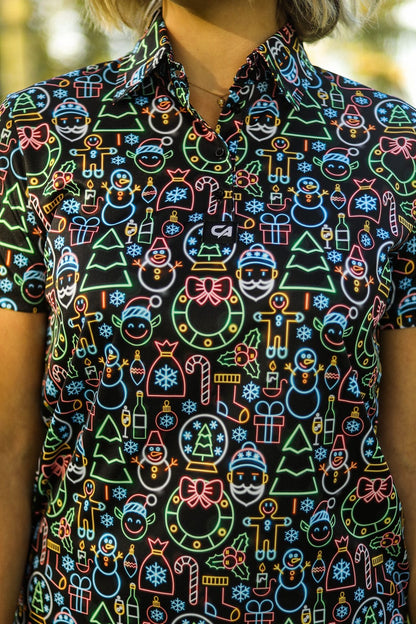 Custom Apparel Women's Funky Golf Shirt | Neon Light Christmas