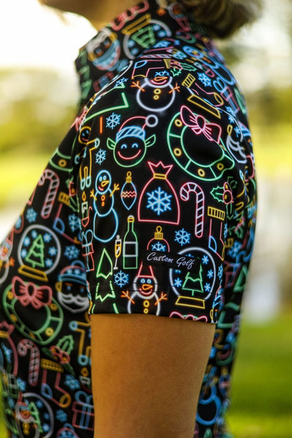 Custom Apparel Women's Funky Golf Shirt | Neon Light Christmas