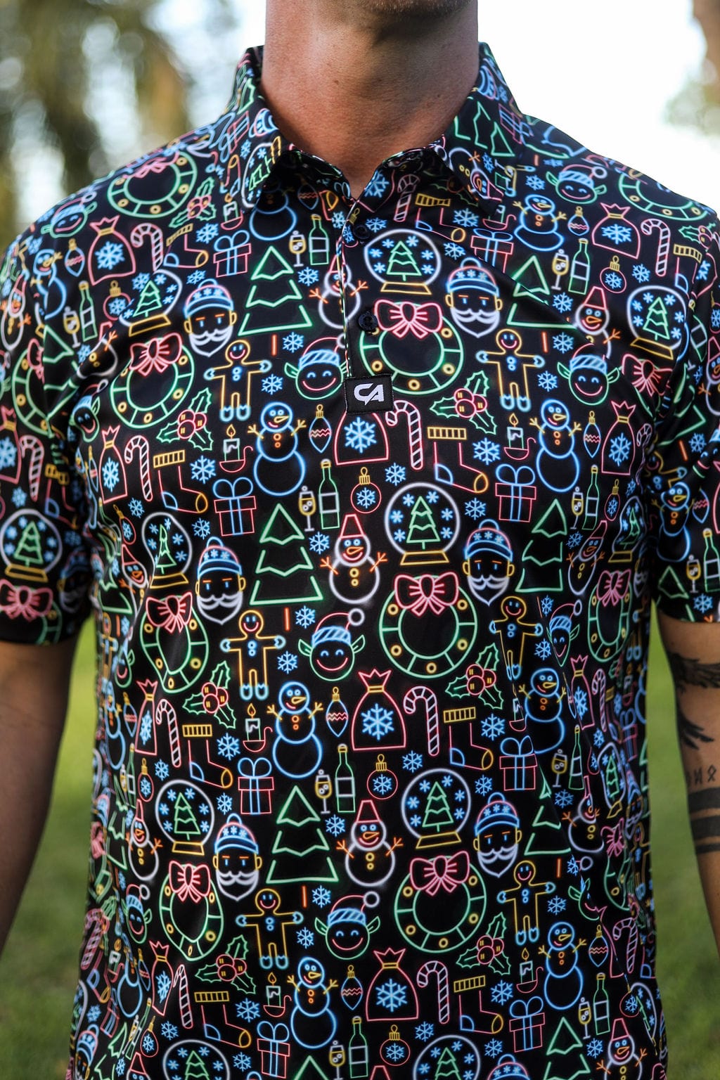 Custom Apparel Men's Funky Golf Shirt | Neon Christmas