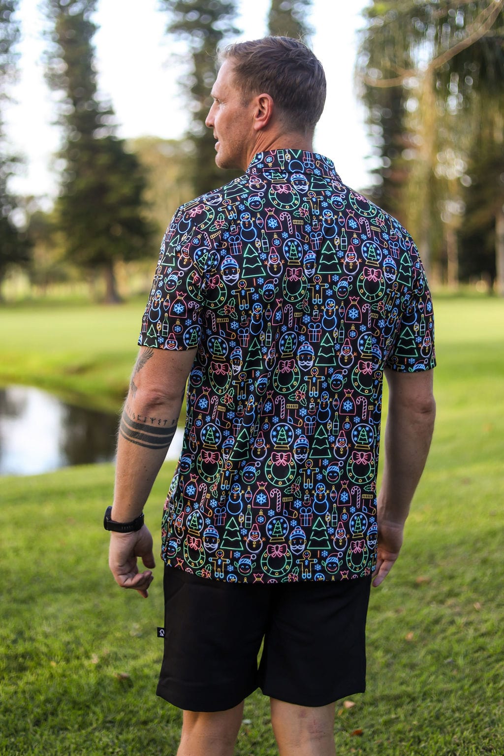Custom Apparel Men's Funky Golf Shirt | Neon Christmas