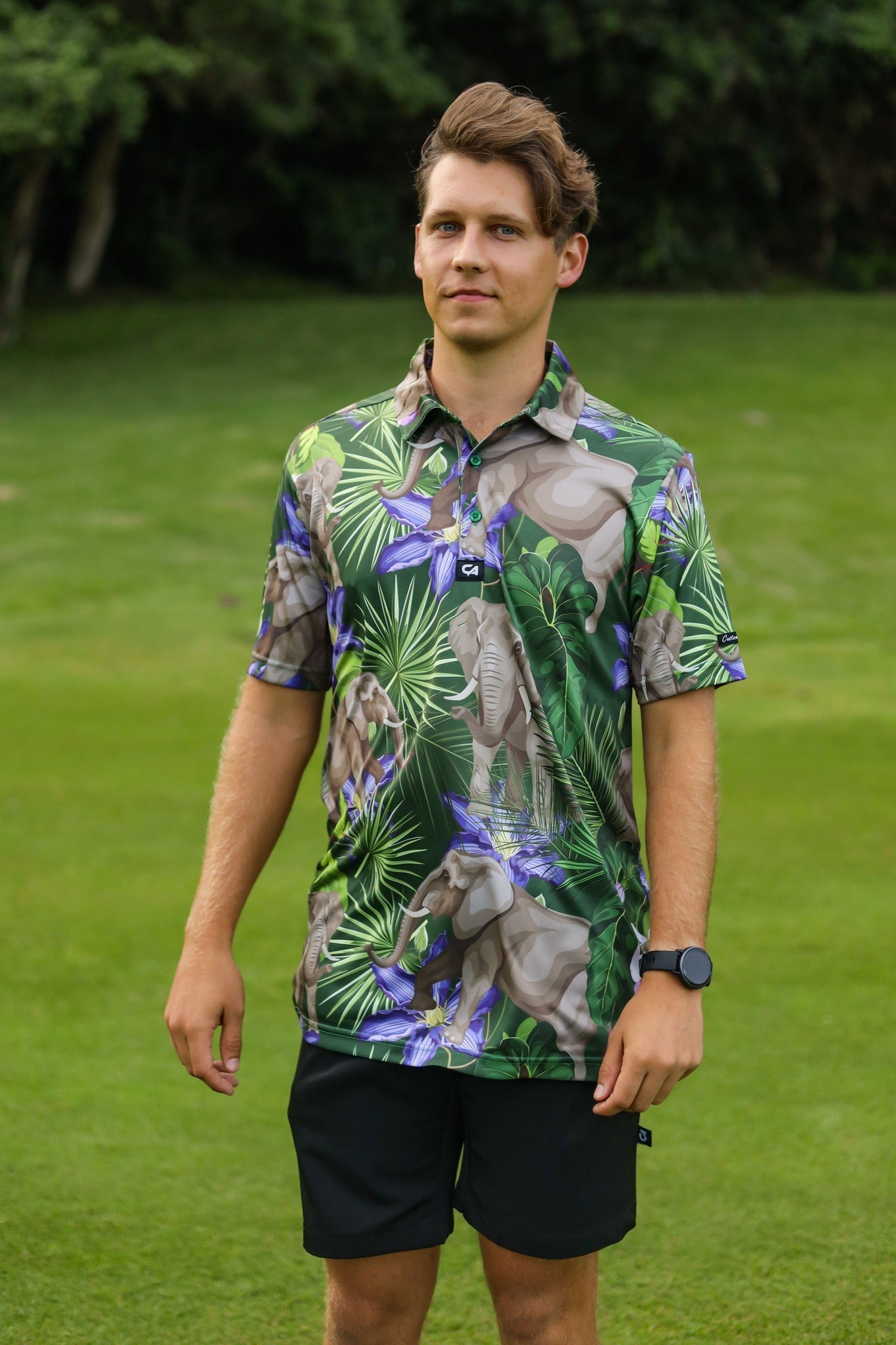 Custom Apparel Men's Funky Golf Shirt | African Elephants