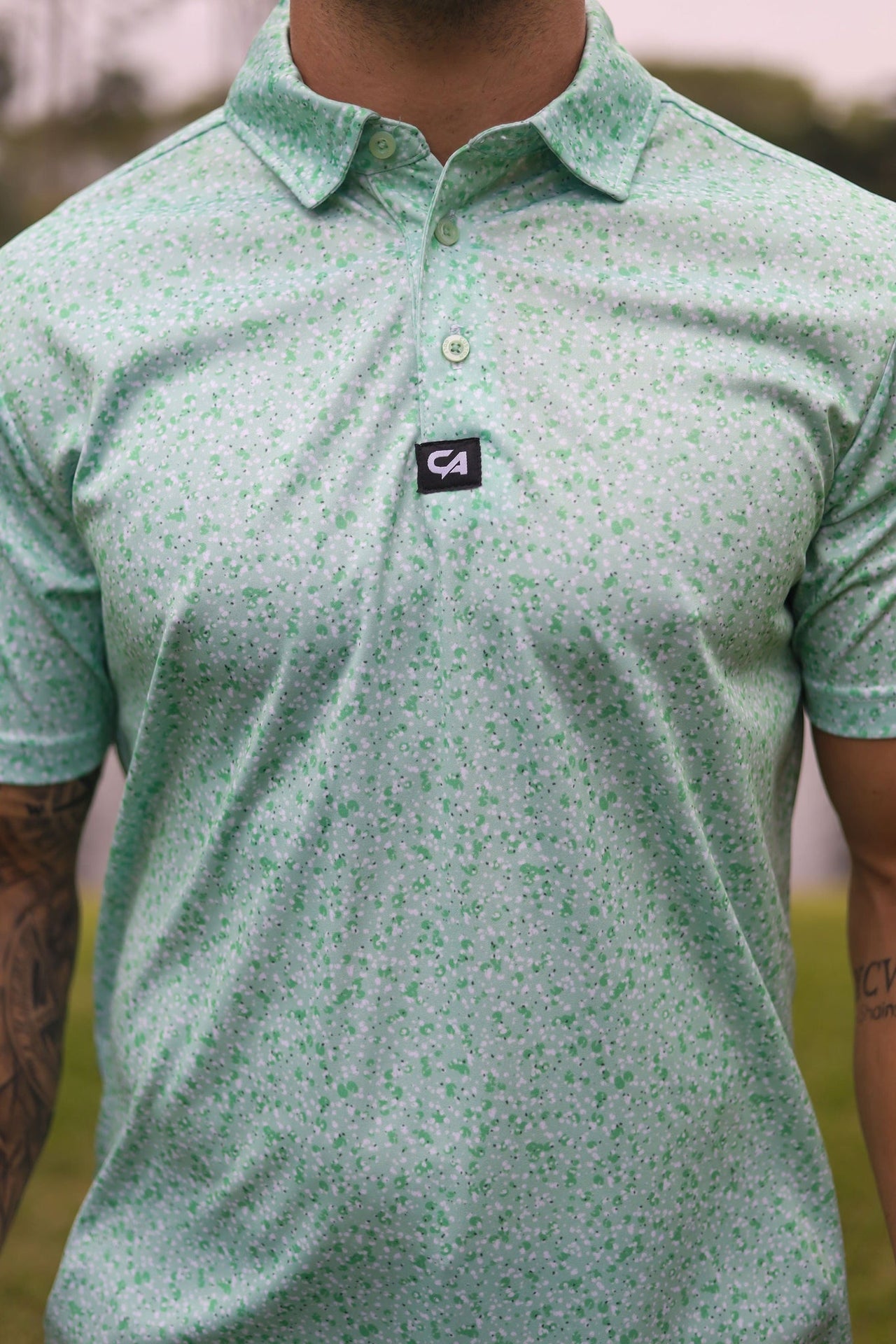 Custom Apparel Men's Funky Golf Shirt | Green Splatter